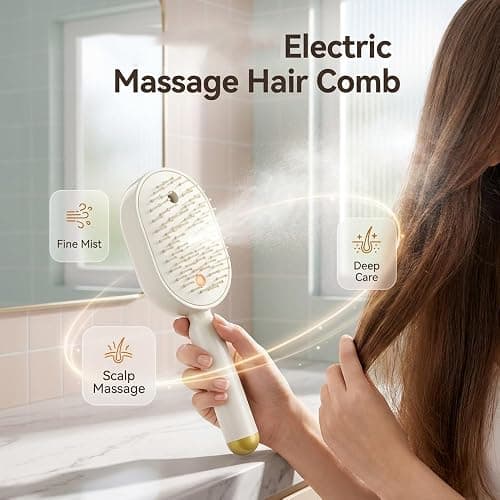 2026 New Electric Steam Brush for Hair, Upgrade Rechargeable 3 in 1 Self Cleaning Hair Brush with Water Spray, Electric Spray Air Cushion Massage Comb for Long Short Hairs Frizz Control (Purple) thumbnail 2
