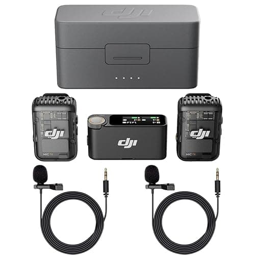 DJI Mic 2 (2 TX + 1 RX + Charging Case), All-in-one Wireless Microphone, Intelligent Noise Cancelling, for iPhone, Android, Camera Bundle with, 2X Turnstile Omnidirectional Condenser Lavalier
