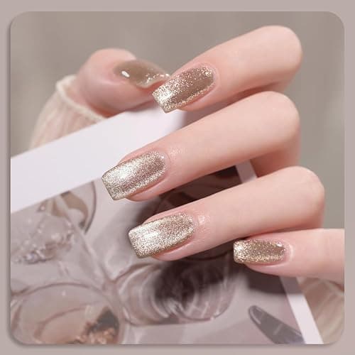 GAOY Champagne Glassy Cat Eye Gel Nail Polish, 16ml Glitter Holographic Nail Polish with Magnet, Reflective Translucent UV Gel, 2157 Fall Elegance thumbnail 3