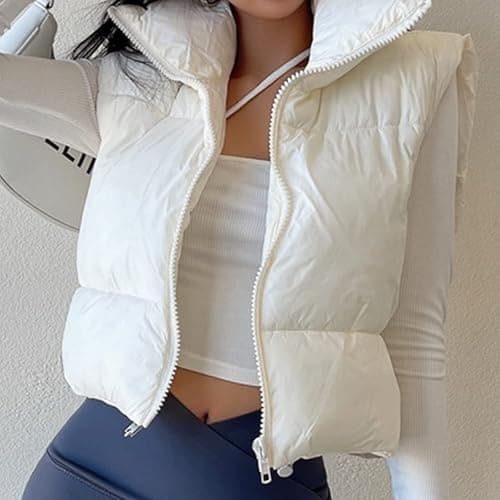KEOMUD Women's Winter Crop Vest Lightweight Sleeveless Warm Outerwear Puffer Vest Padded Gilet thumbnail 6