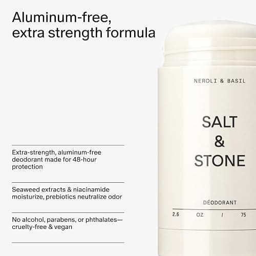 Salt & Stone Aluminum Free Deodorant | Extra Strength 48 Hour Protection for Women & Men | Made with Seaweed Extracts, Niacinamide & Prebiotics | Neroli & Basil thumbnail 5