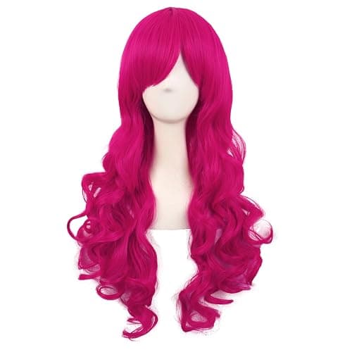 MapofBeauty Lolita Long Curly 2 Ponytails Clip on Cosplay Wig, Hot Pink | Wig 28 Inch/70 cm, Ponytail: 20 Inch/52 cm thumbnail 4