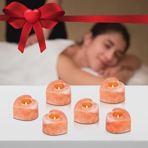 Nevlers 6 Pack Pure Himalayan Salt Candle Holders | Heart Shaped Himalayan Salt Tea Candle Holder | Hand Crafted Himalayan Tealight Holders | Salt Candle Holder for Decor | Salt Lamp Tealight Holders thumbnail 4