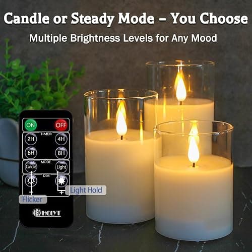 LEDHOLYT Rechargeable Flameless Glass Pillar Candles–Easter Flameless Candles Decorations,–Set of 3, Realistic Flickering LED Light,Remote & Timer, Ideal for Living Room, Bedroom & Easter Décor thumbnail 4