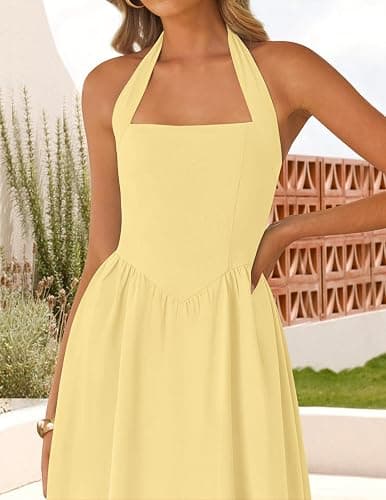 ZESICA Women's Summer Sleeveless Halter Midi Dress 2026 Off Shoulder High Waist Flowy Beach Wedding Guest Long Dresses thumbnail 5