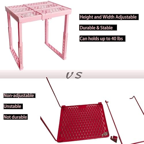 Svartur Adjustable Locker Shelf Pink Height and Width Adjustable Locker Organizer Shelf for School Locker, Stackable Locker Stand Tools for Gym Lockers, Office, Back to School Essentials thumbnail 6