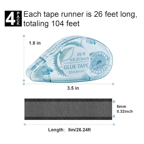 Glue Tape for Scrapbooking, Scrapbook Tape 4 Pcs, Double Sided Tape Roller for Crafts, 26 Ft x 0.31 In Tape Runner, Junk Journal Supplies, Scrapbook Supplies & Craft, Photo, Tape for Gift Wrapping. thumbnail 2