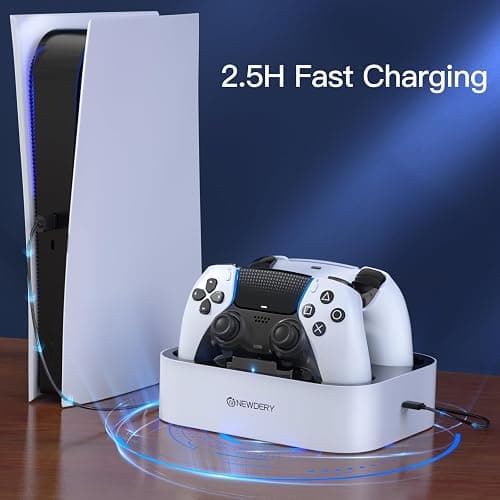 NEWDERY for PS5 Controller Charger Station Compatible with Dualsense Edge, Fast Charging Dock Stand with Cable, Dual Charging Station for PlayStation 5 & DualSense Edge Controller thumbnail 2