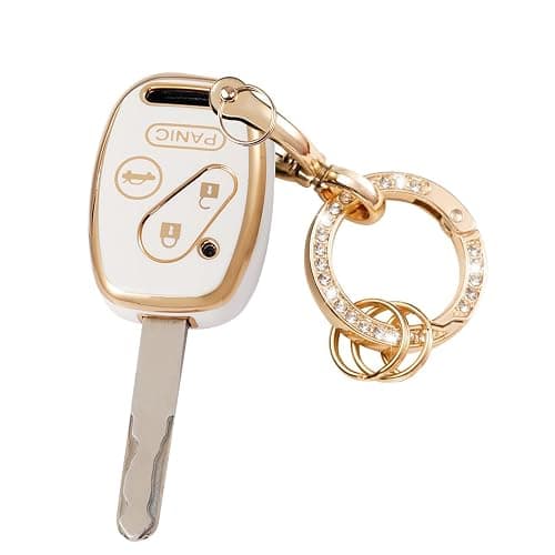 LEERLY Key Fob Cover with Anti-lost Keychain Compatible with Honda Accord Civic EX CR-V Pilot White - Image 1