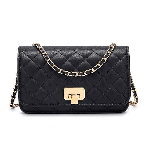 HAKSIM Women Black Quilted Purse Lattice Clutch Small Crossbody Shoulder Bag with Chain Strap Leather - Image 1