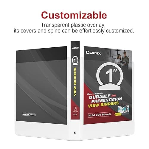 COMIX Sturdy 3 Ring Binder 1 inch with Clear View Cover, 1" Round Ring View Binder, PVC-Free, 200 Sheets Capacity of US Letter Size Paper, Office ＆ School Supplies, 8 Pack (White) thumbnail 6