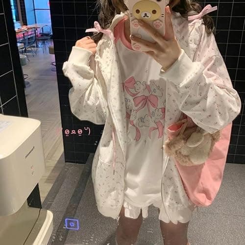 OATSBAS Women's Y2K Cute Floral Hoodies Kawaii Zip Up Hoodies Cartoon Cat Embroidery Oversized Pullover Sweatshirt thumbnail 4