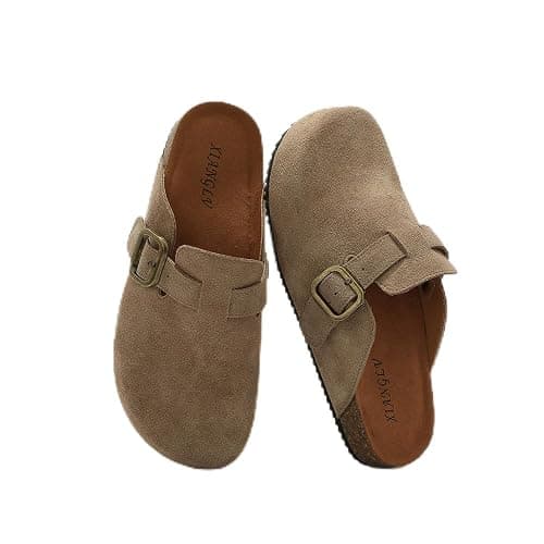 XIANGLV Women's Suede Clogs Leather Mules Comfort Cork Footbed Sandals Potato Shoes with Arch Support - Image 1