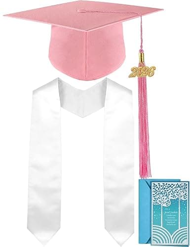 multiwins Graduation Cap, White Stole & Graduation Card Set - Adjustable Cap with 2026 Tassel for High School & Bachelor - Image 1