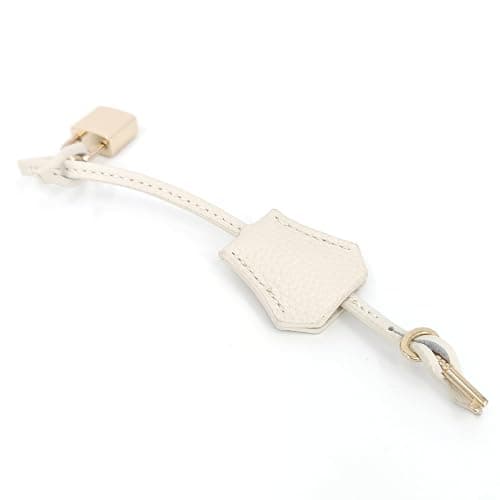 M-ioi-M Genuine Leather Key Clochette Bag Charm, Bell Key Holder, Purse Keychain, Handbag Accessories Replacement, w/Padlock - Ivory + Light Gold Padlock thumbnail 2