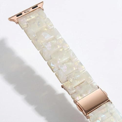 V-MORO Resin Band Compatible with Apple Watch Series 7/8/9/10/11 41/40/38/42mm, Women Fashion Strap for iWatch Series 6/5/4/3/2/1/SE, Lightweight Bracelet Wristband Replacement, Ivory White-Rose Gold thumbnail 5