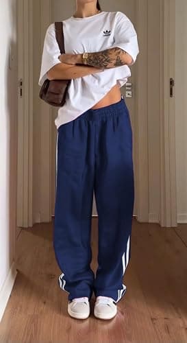UAURORAO Women Y2k Track Pants Baggy Striped Joggers Sweatpants Elastic Waist Color Block Parachute Pants with Pockets thumbnail 5