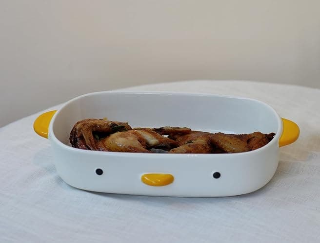 PURROOM Cute Duck Baking Dish, Ceramic Casserole Dish, White Porcelain Pie Pan, 10x7 in Medium Baking Pan with Handles, Oven Safe & Durable Bakeware for Lasagna. thumbnail 2