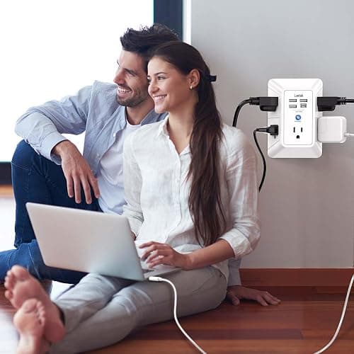 5 Outlet Extender Multi Plug Wall Outlets with 4 USB Charging Ports (1 USB C Outlet), 3 Sided 1680J Surge Protector Power Strip USB Wall Charger for Home, Office, Travel, ETL Listed, White thumbnail 3