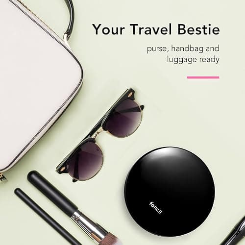 Fancii Taylor LED Lighted Travel Makeup Mirror, Rechargeable with 10x/1x Magnifying & 3 Light Settings - Compact, Portable, Large 5” Wide Hand Mirror for Handbag and Purses (Black) thumbnail 8