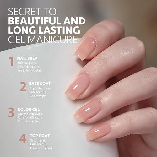 GAOY Nude Jelly Gel Nail Polish, 16ml Sheer Translucent Netural Soak Off Gel Polish, UV Light Cure for Nail Art DIY, 2982 Natural Pink thumbnail 4