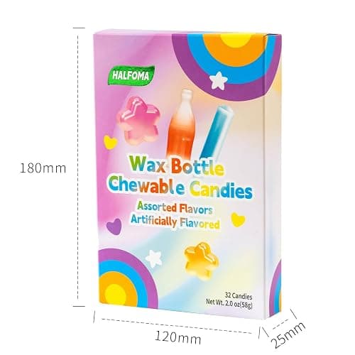 Halfoma Wax Bottle Chewable Candy, with Various Fruit-flavored Syrups in the Middle, Boxed, 58g, 32 Candies thumbnail 8
