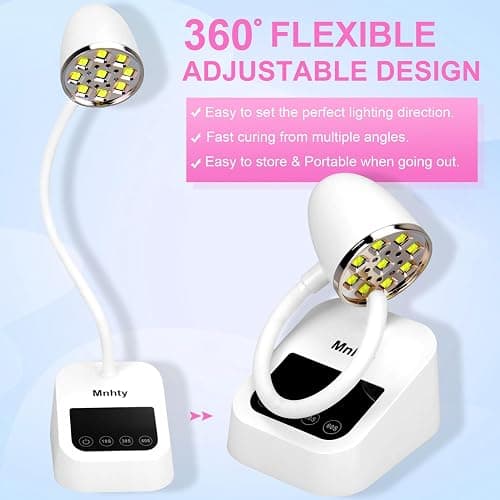 Mnhty U V LED Nail Lamp, Goose Neck Flash Cure Lamp 27W Rechargeable Mini U V Light for Gel Nails, Cordless Flash Cure Light with 3 Timers&Sensor, Fast Curing Gooseneck Lamps for Gel X, Snow White thumbnail 3