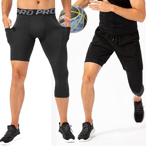 LANBAOSI 2 Pack 3/4 One Leg Compression Tights for Basketball Leg Sleeve Capri Athletic Base Layer Underwear for Gym Running thumbnail 5
