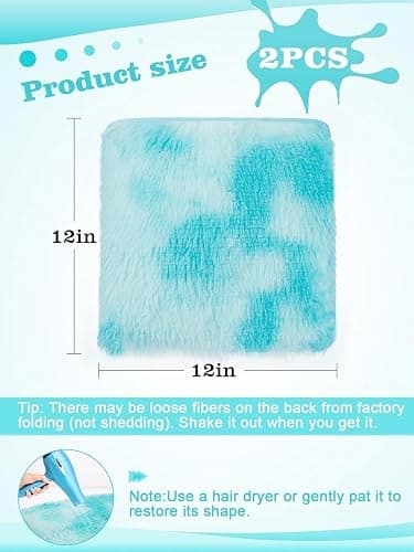 2Pcs Tie-dye Blue Locker Accessories Rug for Middle High School Girls, 12'' | Cosweet Locker Decor, Anti Slip Square Fluffy Faux Fur Rug, Area Carpet, Aesthetic Nail Photography Props thumbnail 2