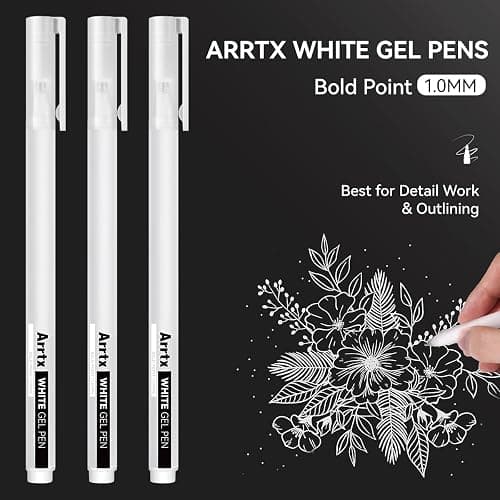 Arrtx White Gel Pen set, 1mm Gelly Roll Gel Ink Pen for Black Paper,Sketching,Drawing, Sketching, Writing, adult coloring books,Illustration, Taking Notes,White Ink Pen Highlight Fine liner (3 pack) thumbnail 6