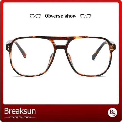 Breaksun Retro Oversized Square Glasses for Women Men Big Square Aviator Blue Light Eyeglasses thumbnail 5
