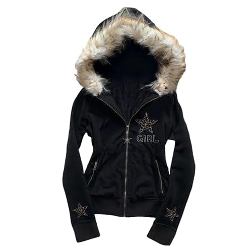 RICHTRUE Y2k Fur Zip Up Hoodie Women Teen Girls 2000s Preppy Clothes Grunge Vintage Sweatshirt Fall Winter Streetwear Jacket - Image 1