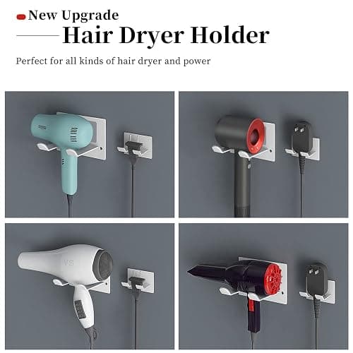 XIGOO Self Adhesive Hair Dryer Holder Wall Mounted - Adhesive Bathroom Hair Blow Dryer Rack Organizer Compatible with Supersonic Hair Dryers (White) thumbnail 2