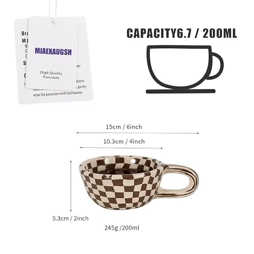 Miaexaugsh Irregular checkerboard coffee mug gift ceramic mug,Pottery,Tea Cup for Office and Home (Brown) thumbnail 3