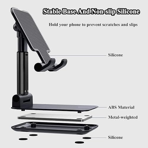 Meetuo 2 Pcs Cell Phone Stand for Desk Adjustable Desktop Phone Holder | Adjustable Angle Height, Fully Foldable&Portable, Compatible with iPhone 17/16/15/14/13/12/Smartphones thumbnail 6
