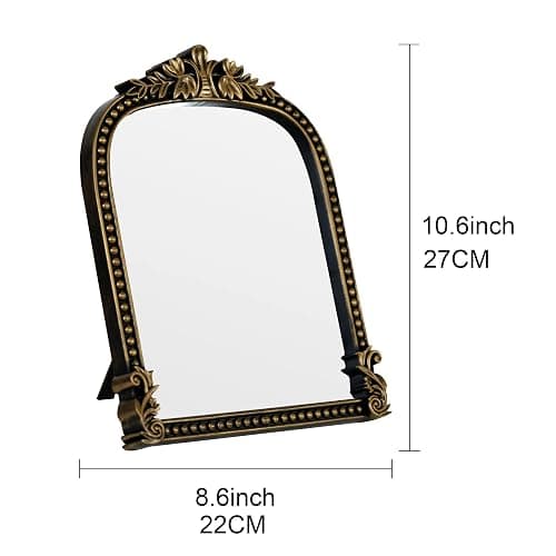 LuHeToz Vintage Gold Plastic Arched Makeup Mirror, Standing, Hanging or Wall Mount, Bathroom, Living Room, Bedroom Decorative Mirror (Bronze-10.6x8.6 inch) thumbnail 3