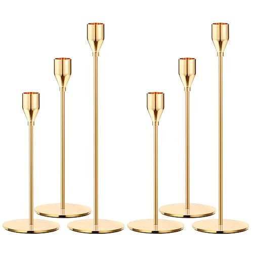 Oatnauxil Metal Gold Taper Candle Holder for Wedding, Dinning, Party, Fits 3/4 inch Thick Candle&Led Candles (Set of 6 Pcs) - Image 1