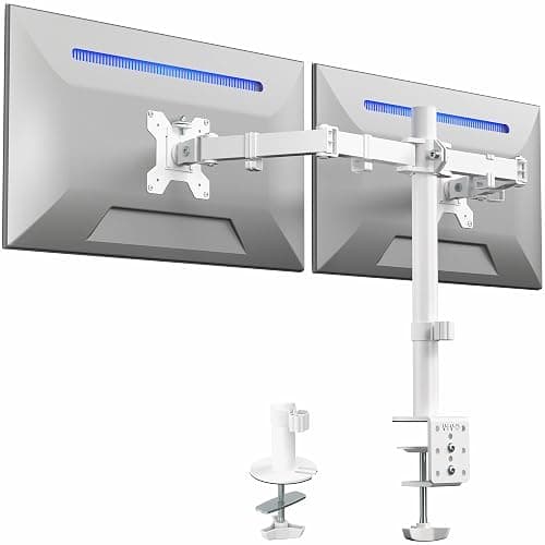 VIVO Dual Monitor Desk Mount for 13 to 30 inch Screens, STAND-V002W | White, Articulating, Adjustable Monitor Arm, Grommet or C-Clamp Mounting, Computer Stand for 2 Monitors, Holds 22 lbs Each - Image 1