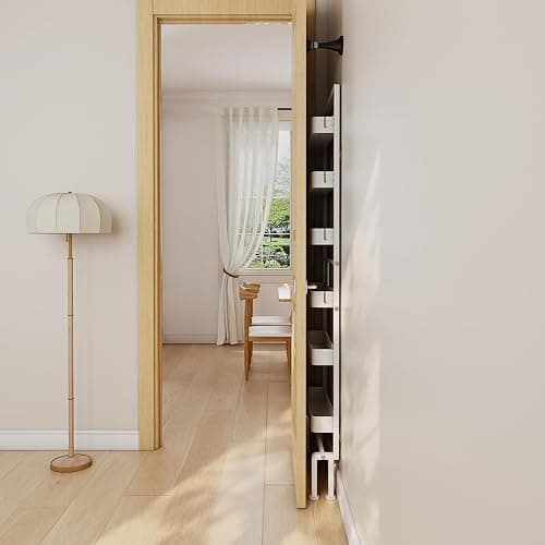 ABCOOL Behind Door Storage Organizer Rack, 6 Tier Adjustable Hanging Baskets Free Standing Thin Metal Space Savers Room Storage Organizers, Back of Door Heavy Duty Storage - Black thumbnail 6