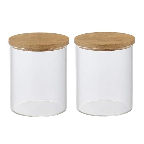 Glass Apothecary Jars, 2 Pack Qtip Holder Dispenser Glass Bathroom Vanity Jars Containers Organizer with Bamboo Lids for Cotton Balls Swabs Pads Rounds Q-tip Bath Salts thumbnail 6