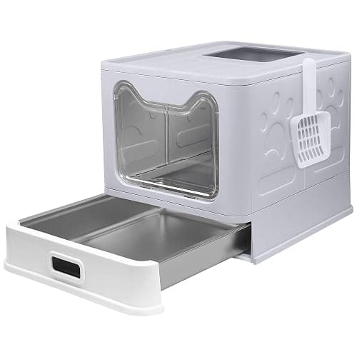Modign Stainless Steel Litter Box with Lid,Large Foldable Litter Box with Lid,Covered Top Entry Litter Boxs,Enclosed Cat Litter Boxs with Litter Scoop for Big and Small Cats(Gray) - Image 1
