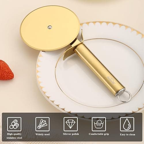 Berglander Pizza Wheel, Gold Titanium Plating Stainless Steel Pizza Cutter, Super Sharp Pizza Slicer With Titanium Gold Plating, Pastry Cutter, Easy to Clean And Stored thumbnail 5