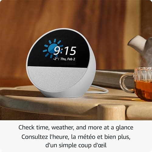 Amazon Echo Spot (newest model), Great for nightstands, offices and kitchens, Smart alarm clock with Alexa+ Early Access, Black thumbnail 2