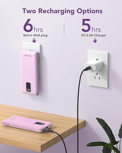 charmast Portable Charger with Built-in Cables & Wall Plug, 10000mAh Portable Power Bank, External Battery Pack Travel Essentials Compatible with iPhone 16/15/14/13, Samsung, iPad etc thumbnail 5