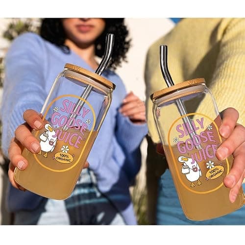 Cute Silly Goose Glass Cup Funny Goose Lovers Gift for Women, Silly Goose Juice Goose Cup, Birthday Gifts for Daughter, Sister, Friends, Wife, Mom, BFF, Coworkers, Fun Gag Goose Handbag Animal Gift thumbnail 4