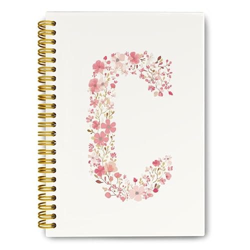 QROZIAR Pink Floral Letter Initial C Cute Spiral Lined Notebook Journal | Botanical Pink Hardcover Spiral Lined Journal Notebook for Teen Girls, Monogrammed Gifts for Women Girls, 5.5x8.3 Inch - Image 1
