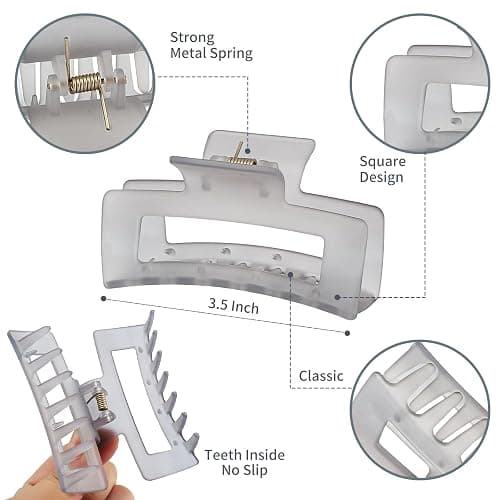 Sisiaipu 3.5 Inch Square and Rectangular Hair Clips - 12 Pcs Claw Clips for Thick and Thin Hair, Rectangle Jaw Clips in Bulk, Hair Accessories for Women and Girls - Ice Cream thumbnail 6
