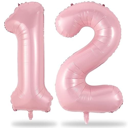 Light Pink 12th Birthday Balloon for Girls, 40'' Mylar Self Inflating Number 12 Balloon, Big Foil 1 & 2 Helium Pastel Pink Balloon for Women 21st Birthday Party Decoration Anniversary Decor Supplies - Image 1