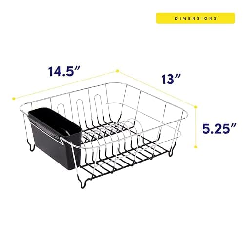 Sweet Home Collection 2 Piece Dish Drying Rack Set Drainer with Utensil Holder Simple Easy to Use Fits in Most Sinks, 14.5" x 13" x 5.25", Black thumbnail 2