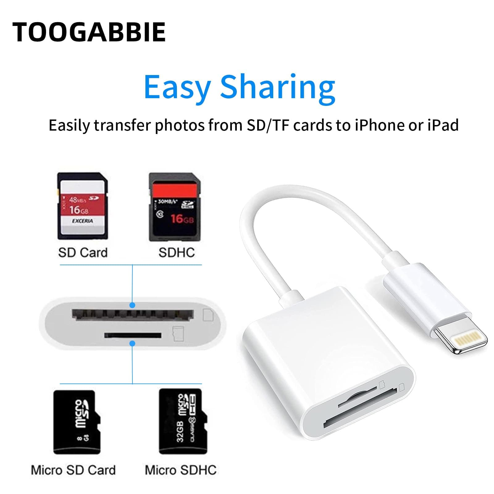 Apple Lightning to SD/TF Dual Card Slot Reader for iPhonePad, SD Card Reader for iPhone 2 in 1 Micro SD/TF Memory Card Adapter,Apple Lightning to SD & TF Card Reader to Phone thumbnail 3